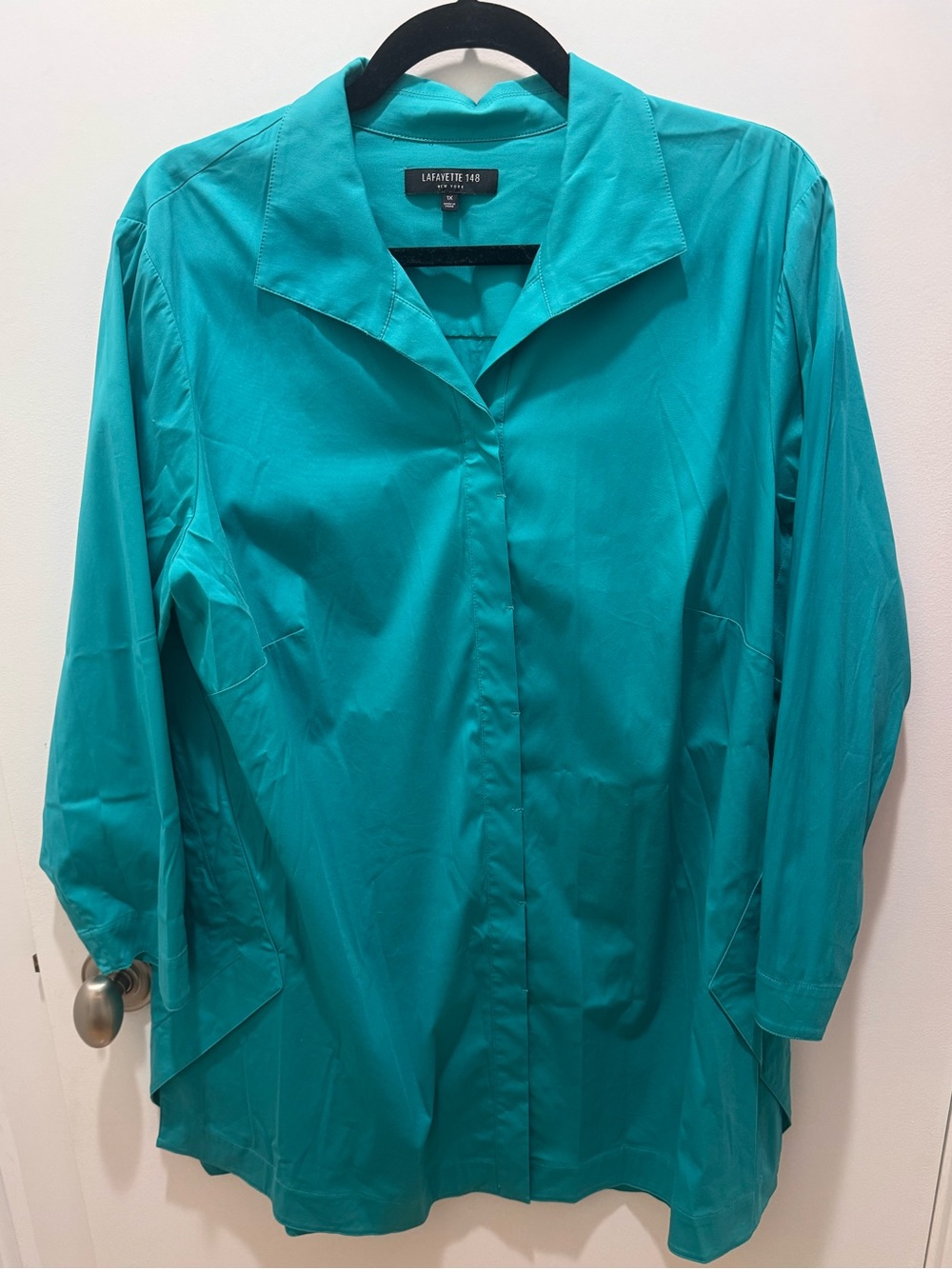 Lafayette 148 New York Teal Button-Front Collared Women's Shirt